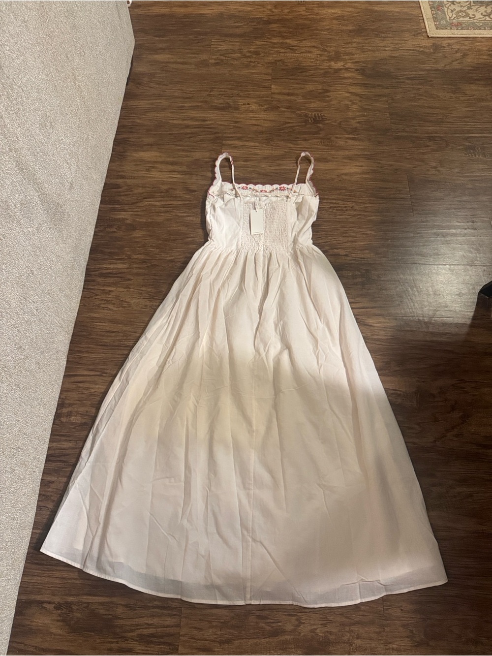 Tuckernuck Cream Midi Dress with Pink Floral Embroidery - Picture 3 of 3
